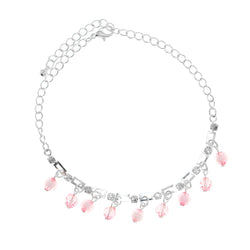 Silver-Tone & Pink Colored Metal Charm-Anklet With Crystal Accents #4078