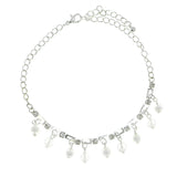 Silver-Tone & White Colored Metal Charm-Anklet With Crystal Accents #4078