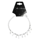 Silver-Tone & White Colored Metal Charm-Anklet With Crystal Accents #4078