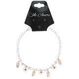 flower Leaf Charm-Anklet With Crystal Accents Silver-Tone & Orange Colored #4087