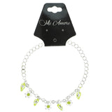 flower Leaf Charm-Anklet With Crystal Accents Silver-Tone & Yellow Colored #4087