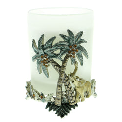 Palm Trees Elephants Candle-Holder With Crystal Accents Silver-Tone & Multi Colored #CH6