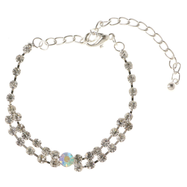 Silver-Tone & Multi Colored Metal Tennis-Bracelet With Crystal Accents #3390