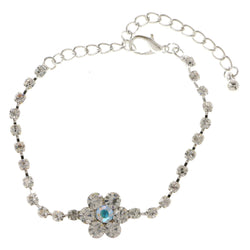 Flower Tennis-Bracelet With Crystal Accents  Silver-Tone Color #3385