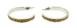 Silver-Tone & Yellow Colored Metal Crystal-Hoop-Earrings With Crystal Accents #313