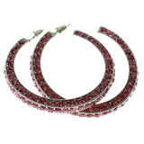 Silver-Tone & Pink Colored Metal Crystal-Hoop-Earrings With Crystal Accents #314