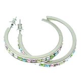 Silver-Tone & Multi Colored Metal Hoop-Earrings With Crystal Accents #315
