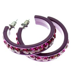 Purple Metal Crystal-Hoop-Earrings With Crystal Accents #316