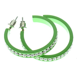Green & Clear Colored Metal Crystal-Hoop-Earrings With Crystal Accents #318