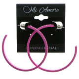 Pink Metal Crystal-Hoop-Earrings With Crystal Accents #319