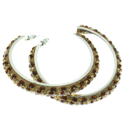 Silver-Tone & Multi Colored Metal Crystal-Hoop-Earrings With Crystal Accents #320