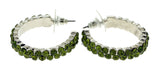 Silver-Tone & Green Colored Metal Crystal-Hoop-Earrings With Crystal Accents #321