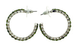Silver-Tone & Green Colored Metal Crystal-Hoop-Earrings With Crystal Accents #321