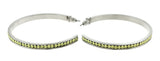 Silver-Tone & Yellow Colored Metal Crystal-Hoop-Earrings With Crystal Accents #412