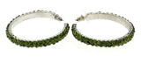 Silver-Tone & Green Colored Metal Crystal-Hoop-Earrings With Crystal Accents #414