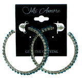 Silver-Tone & Blue Colored Metal Crystal-Hoop-Earrings With Crystal Accents #415