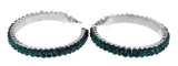 Silver-Tone & Blue Colored Metal Crystal-Hoop-Earrings With Crystal Accents #415