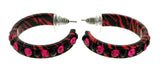 Pink & Black Colored Metal Crystal-Hoop-Earrings With Crystal Accents #416