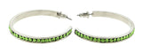 Silver-Tone & Green Colored Metal Crystal-Hoop-Earrings With Crystal Accents #417
