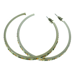 Silver-Tone & Multi Colored Metal Crystal-Hoop-Earrings With Crystal Accents #418