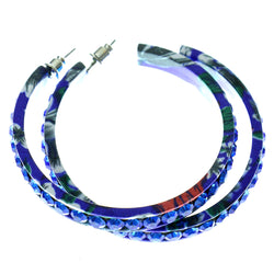 Blue & Multi Colored Metal Crystal-Hoop-Earrings With Crystal Accents #419