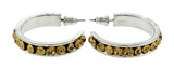 Silver-Tone & Brown Colored Metal Crystal-Hoop-Earrings With Crystal Accents #420