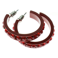 Red Metal Crystal-Hoop-Earrings With Crystal Accents #322