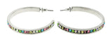 Silver-Tone & Multi Colored Metal Crystal-Hoop-Earrings With Crystal Accents #423