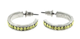 Silver-Tone & Yellow Colored Metal Crystal-Hoop-Earrings With Crystal Accents #426