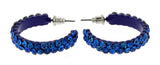 Blue Metal Crystal-Hoop-Earrings With Crystal Accents #427