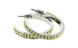 Silver-Tone & Yellow Colored Metal Crystal-Hoop-Earrings With Crystal Accents #429