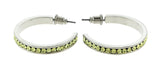 Silver-Tone & Yellow Colored Metal Crystal-Hoop-Earrings With Crystal Accents #429