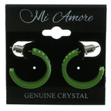 Green Metal Crystal-Hoop-Earrings With Crystal Accents #323