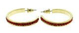 Gold-Tone & Red Colored Metal Crystal-Hoop-Earrings With Crystal Accents #433