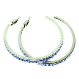 Silver-Tone & Blue Colored Metal Crystal-Hoop-Earrings With Crystal Accents #435