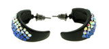 Black & Multi Colored Metal Crystal-Hoop-Earrings With Crystal Accents #436