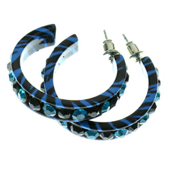 Black & Blue Colored Metal Crystal-Hoop-Earrings With Crystal Accents #440