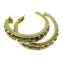 Gold-Tone & Yellow Colored Metal Crystal-Hoop-Earrings With Crystal Accents #324