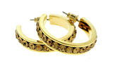 Gold-Tone & Yellow Colored Metal Crystal-Hoop-Earrings With Crystal Accents #324