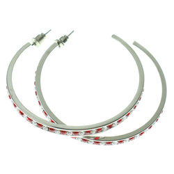 Silver-Tone & Multi Colored Metal Hoop-Earrings With Crystal Accents #446