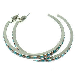 Silver-Tone & Multi Colored Metal Hoop-Earrings With Crystal Accents #447