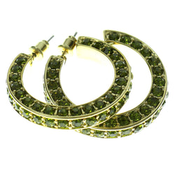 Gold-Tone & Green Colored Metal Crystal-Hoop-Earrings With Crystal Accents #325