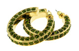 Gold-Tone & Green Colored Metal Crystal-Hoop-Earrings With Crystal Accents #325