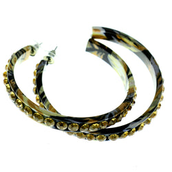 Black & Multi Colored Metal Crystal-Hoop-Earrings With Crystal Accents #455