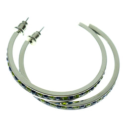 Silver-Tone & Multi Colored Metal Crystal-Hoop-Earrings With Crystal Accents #456