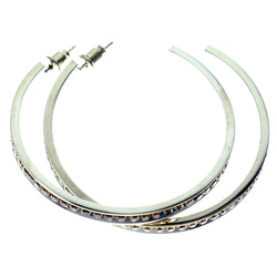 Silver-Tone & Yellow Colored Metal Crystal-Hoop-Earrings With Crystal Accents #457