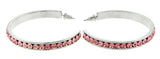 Silver-Tone & Pink Colored Metal Crystal-Hoop-Earrings With Crystal Accents #458