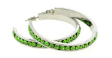 Silver-Tone & Green Colored Metal Crystal-Hoop-Earrings With Crystal Accents #459