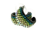 Black & Multi Colored Metal Crystal-Hoop-Earrings With Crystal Accents #460