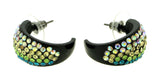 Black & Multi Colored Metal Crystal-Hoop-Earrings With Crystal Accents #460